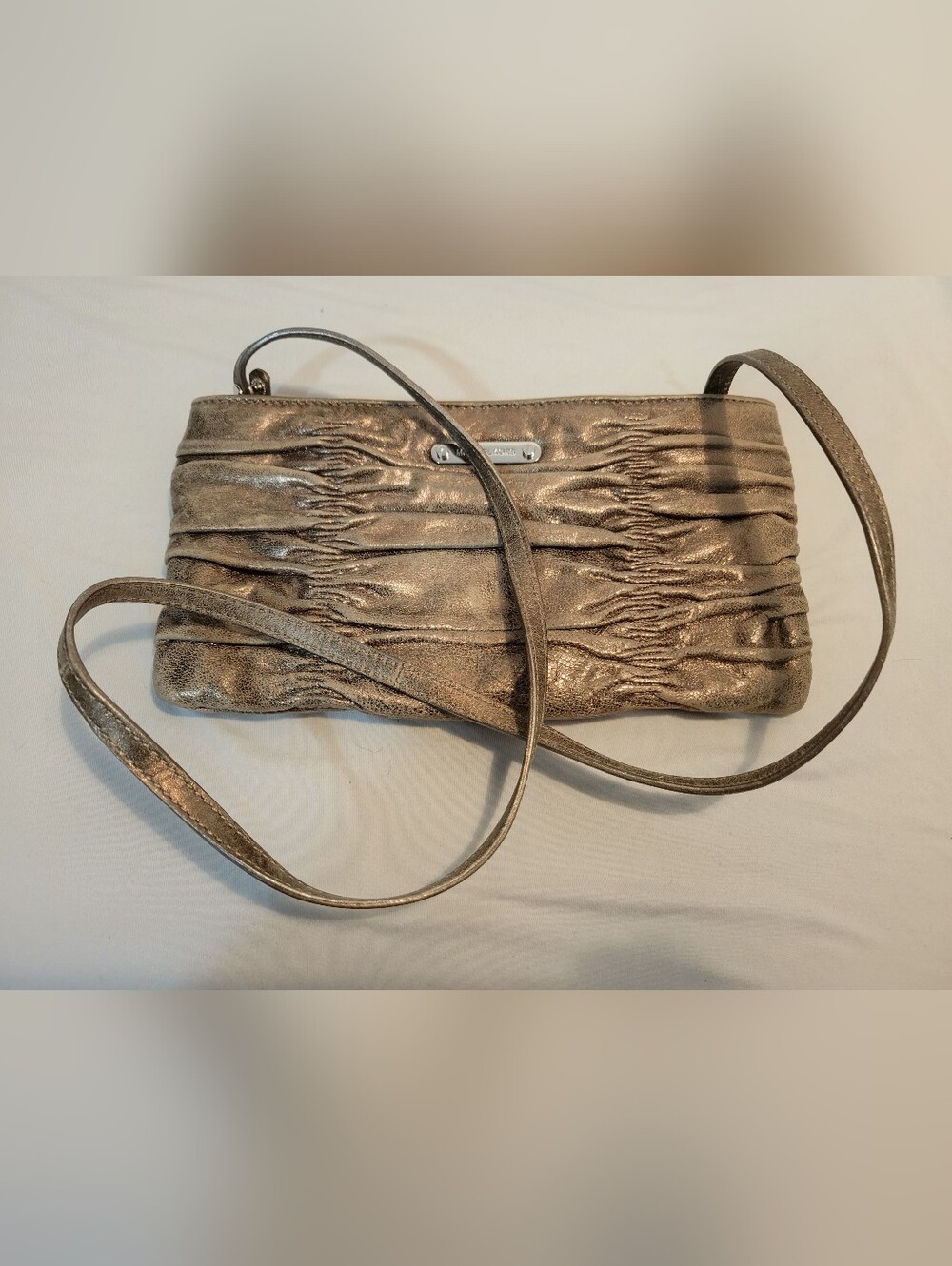 Authentic Michael Kors Metallic Leather Webster Ruched Clutch